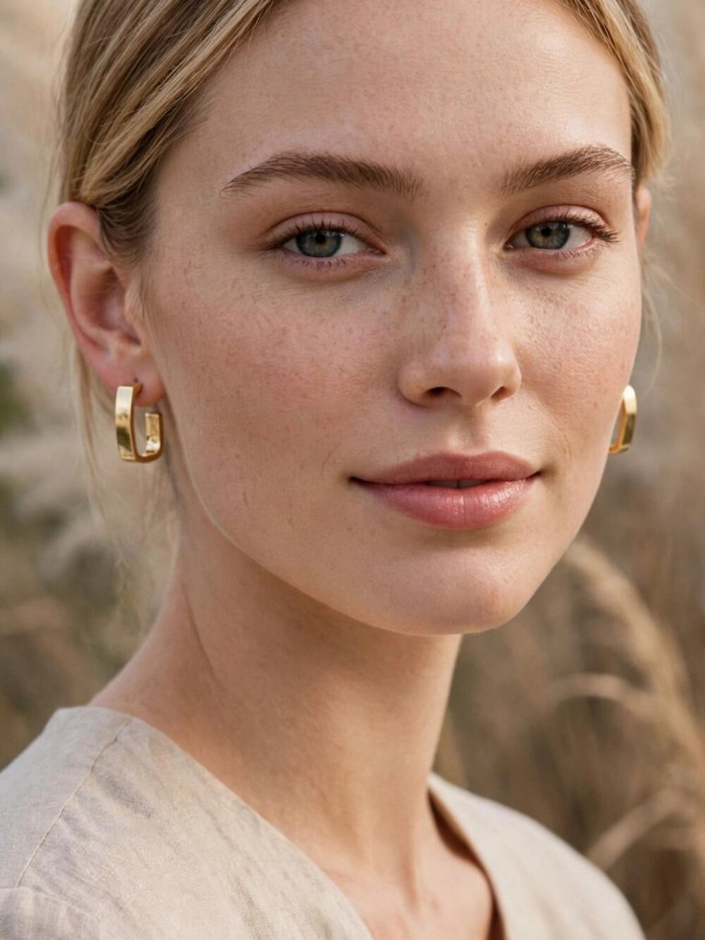 Gold Square Hoop Earrings XDL